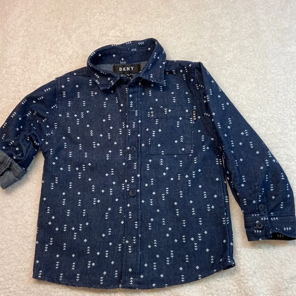 DKNY Cotton Button Down Shirt Navy 3T